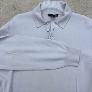 Sofia Cashmere 100% Merino Wool Sweater Mens Size L 1/4 Button Ivory Luxury